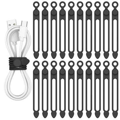20 Pcs Silicone Cable Ties, Reusable Cord Organizer Cable for Electronics, Office, Home Travel Essentials, Earphone, Phone Charger (20*black)