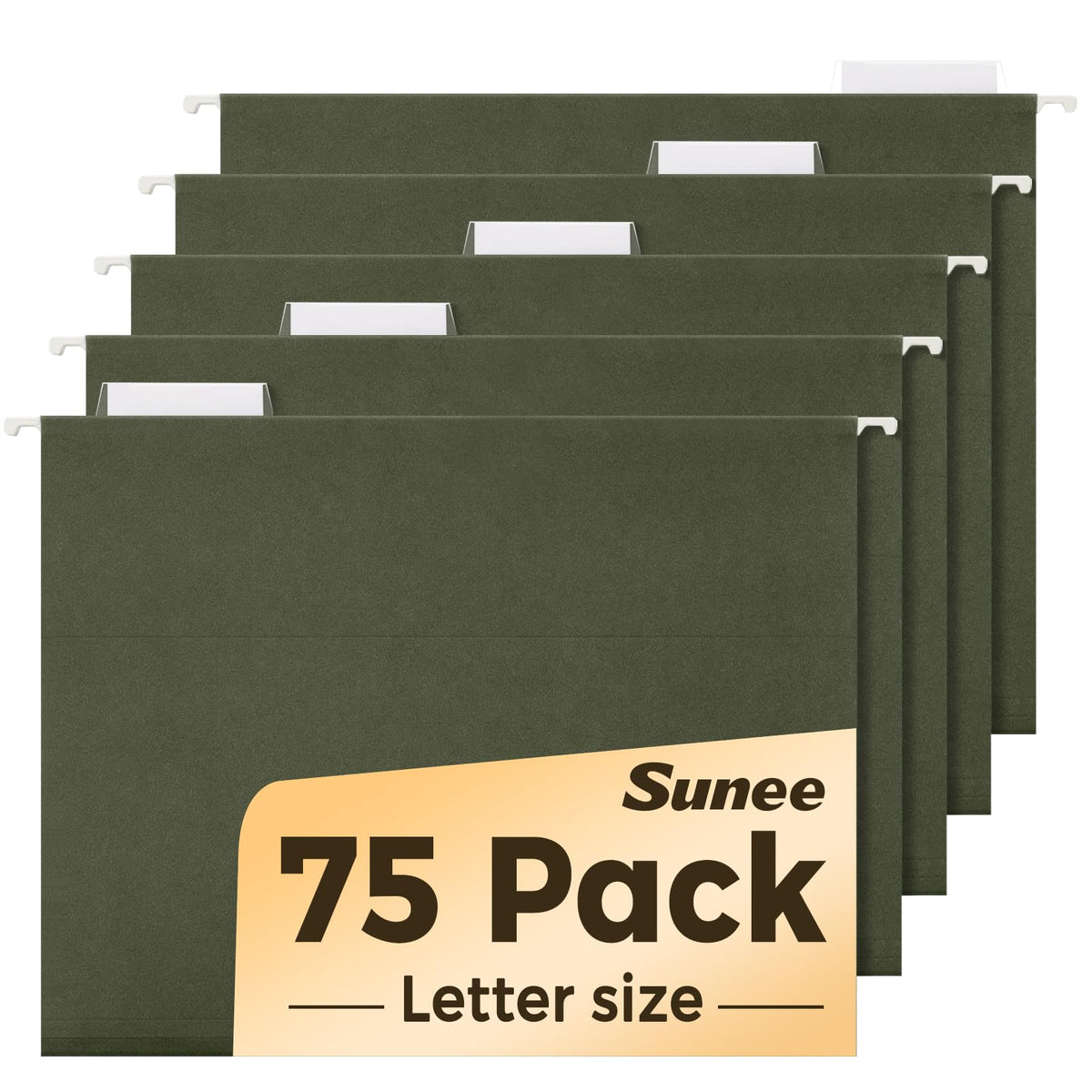 SUNEE Hanging File Folders, 25 Pack Reinforced Hang Folders Letter Size, Adjustable 1/5-Cut Tabs, Designed for Bulky Files, Filing Cabinet, Standard Green