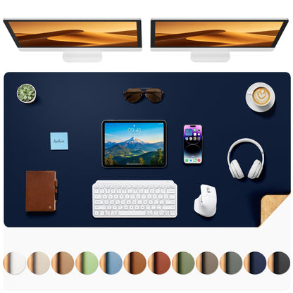 Aothia Double-Sided Desk Pad, 35.4" x 15.7"Leather Desk Mat, Eco Cork Desk Pad Protector,Large Mouse Pad,Waterproof Desk Blotter for Office/Home(Brown)