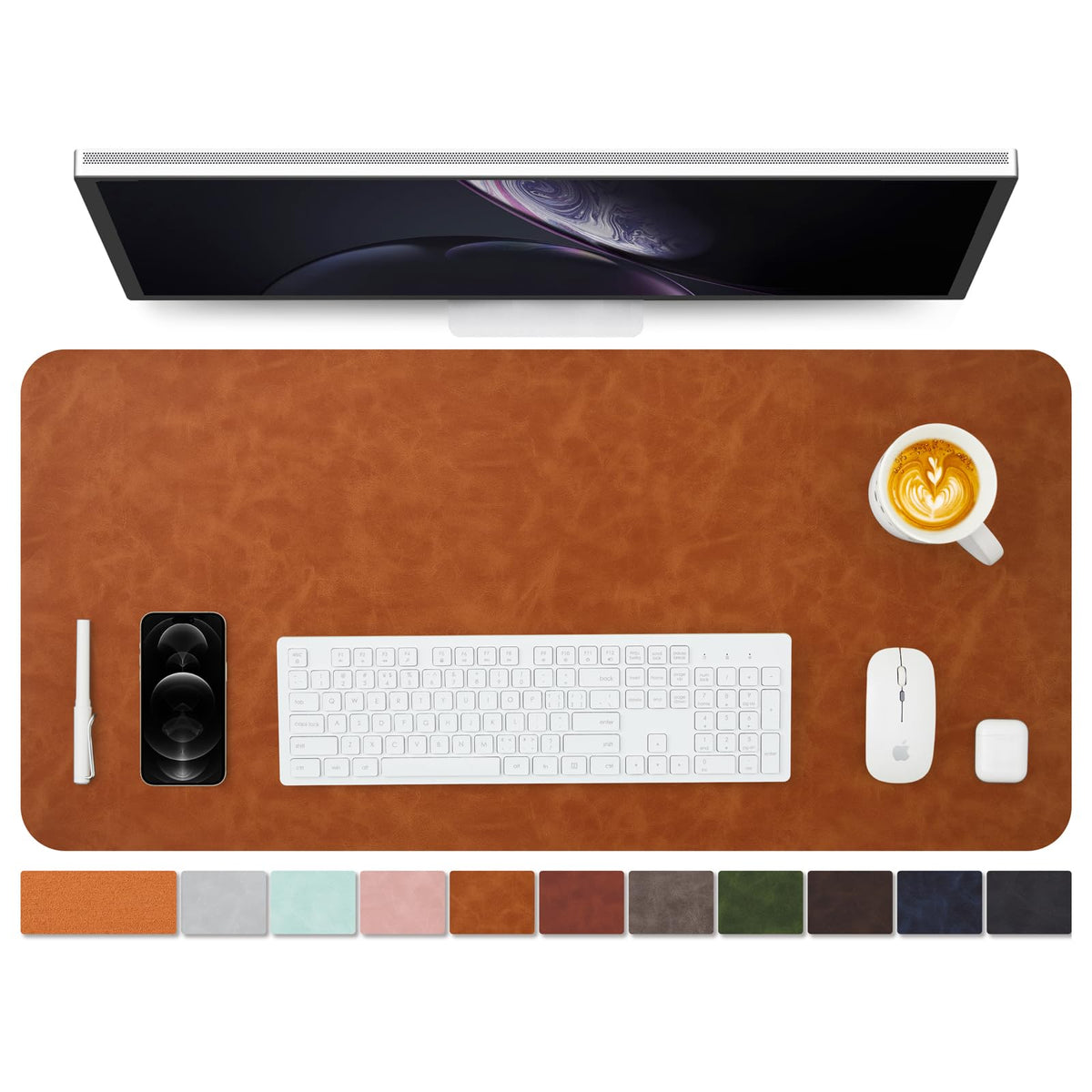 Distressed Leather Desk Mat - Non-Slip PU Desk Pad for Office and Home - Desk Organization and Accessories - Ideal for Large Mouse Pad and Desk Mats on Top of Desks(Tan,31.5"x 15.7")