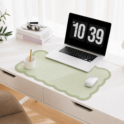 Scalloped Desk Mat, 31.5" x 15.7" Large Cute Aesthetic Desk Accessories, PU Leather Computer Laptop Desk Mouse Keyboard Pad, Desk Writing Mat for Vanity/Work/Home Decor (Beige, 31.5" x 15.7")