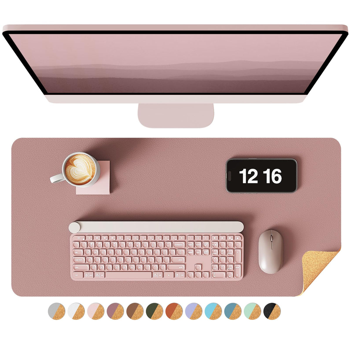 YSAGi Double-Sided Desk Pad, 31.5"x15.7"Leather Desk Mat, Eco Cork Desk Pad Protector,Large Mouse Pad,Waterproof Desk Blotter for Office/Home(Coffee)