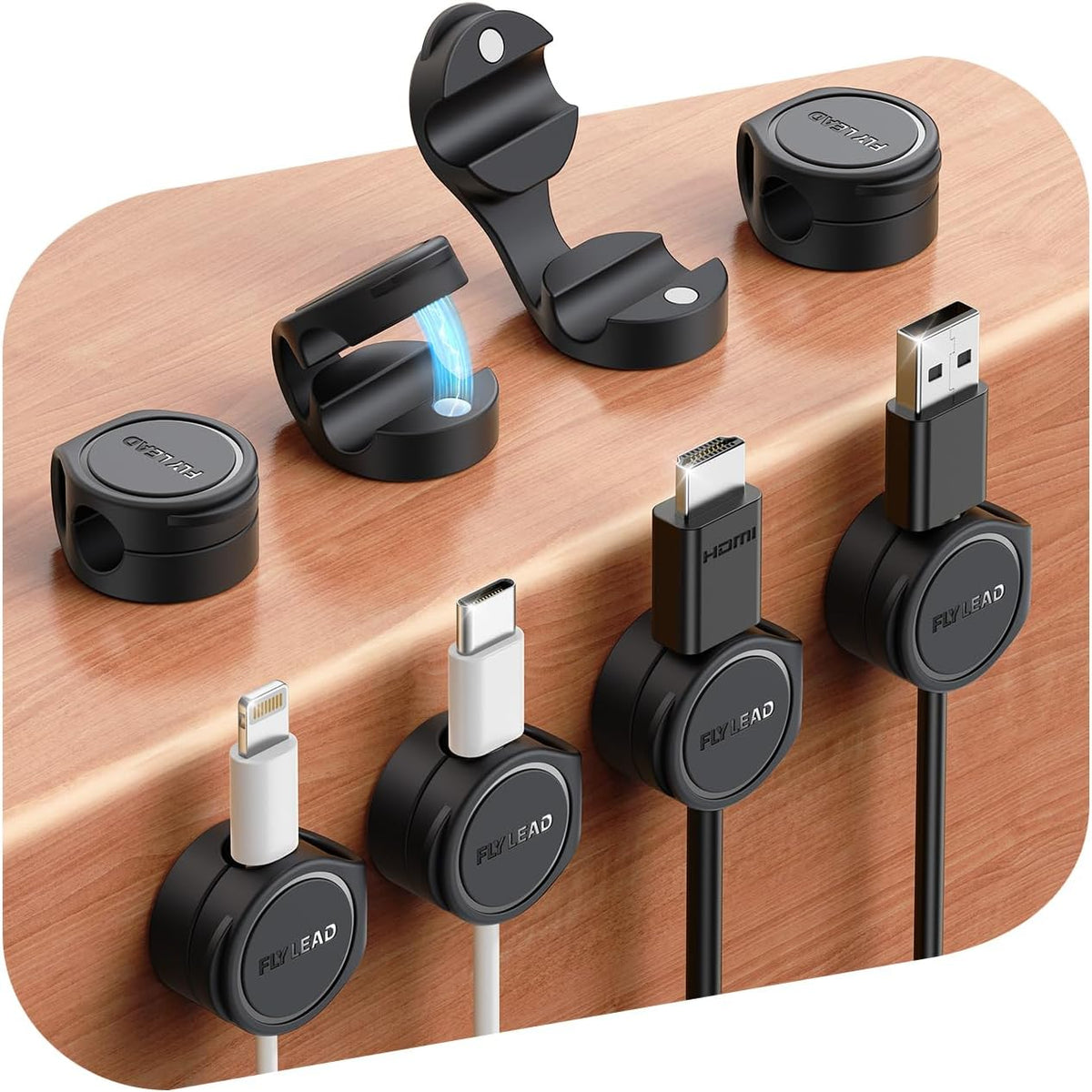 FLYLEAD 8-Pack Silicone Cord Organizer Magnetic Cable Clips, Adhesive