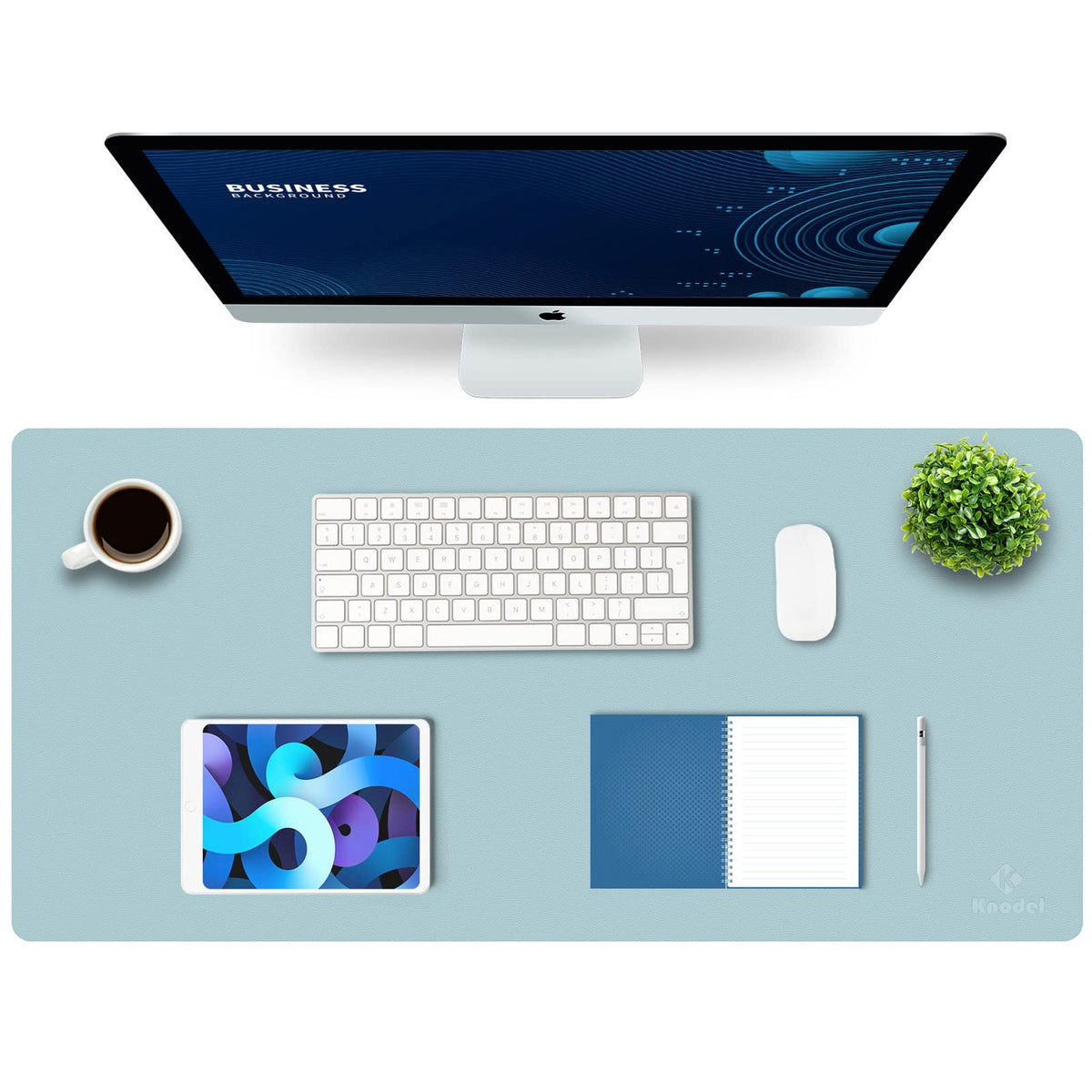 K KNODEL Large Office Desk Mat, Leather Mouse Pad (31.5"x15.7", Black)