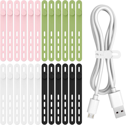 Donruby 24Pcs Silicone Cable Ties, Reusable Cord Organizer Straps, 4 Colors