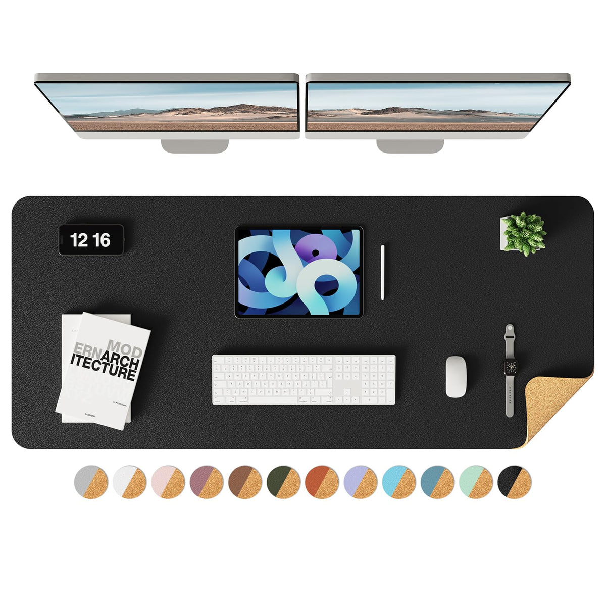 YSAGi Double-Sided Desk Pad, 31.5"x15.7"Leather Desk Mat, Eco Cork Desk Pad Protector,Large Mouse Pad,Waterproof Desk Blotter for Office/Home(Coffee)