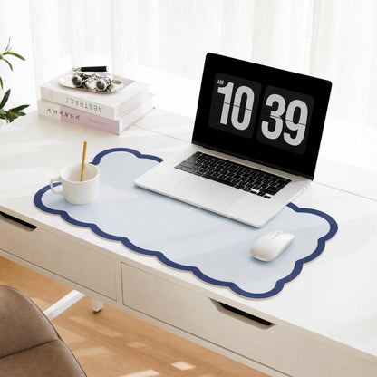 Scalloped Desk Mat, 31.5" x 15.7" Large Cute Aesthetic Desk Accessories, PU Leather Computer Laptop Desk Mouse Keyboard Pad, Desk Writing Mat for Vanity/Work/Home Decor (Beige, 31.5" x 15.7")