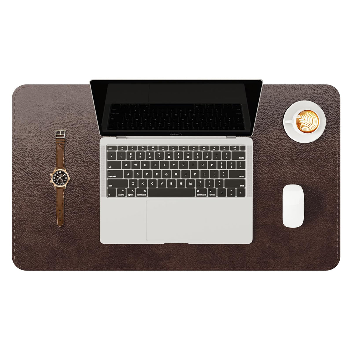 YSAGi Genuine Leather Desk Mat, 31.5"x15.8" Office Desk Pad, Thick Premium Table Pad with Stitched Line, Non-Slip Laptop Writing Pad with Rubber Base (Dark Brown, 31.5"x15.8")