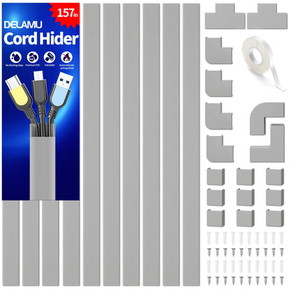 Delamu Cord Hider, 157in Wire Covers for Cords on Wall, Premium Cable Hider Cord Covers for Wires, Cable Management Wire Hiders for TV, Cable Raceway Kit, W0.95 H0.55in, White