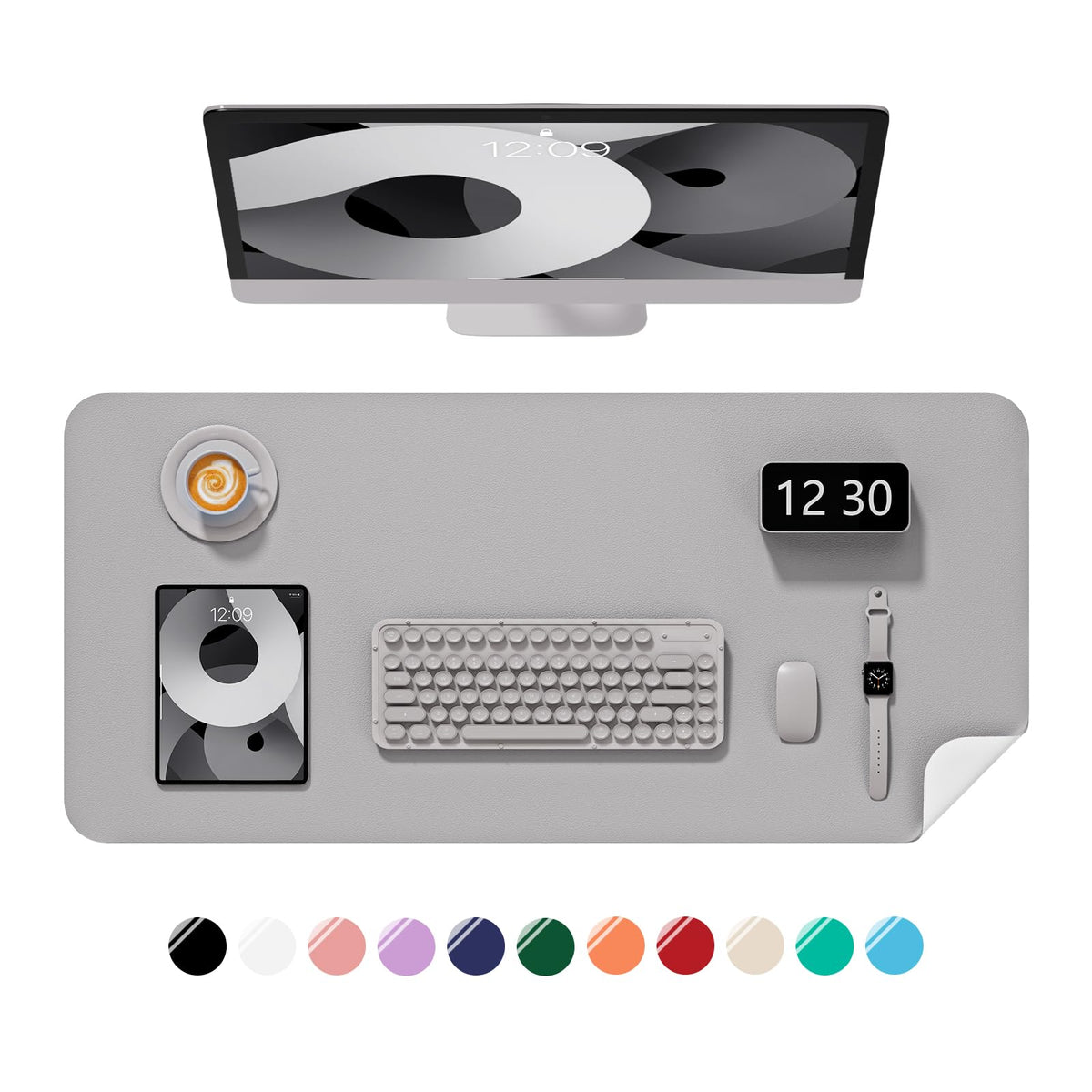 Desk Pad, 30" x 14" PU Leather Non-Slip Desk Mat Large Mouse Pad for Desktop, Waterproof Laptop Computer Writing Mat for Office, Home, Work, Gaming, Ivory White