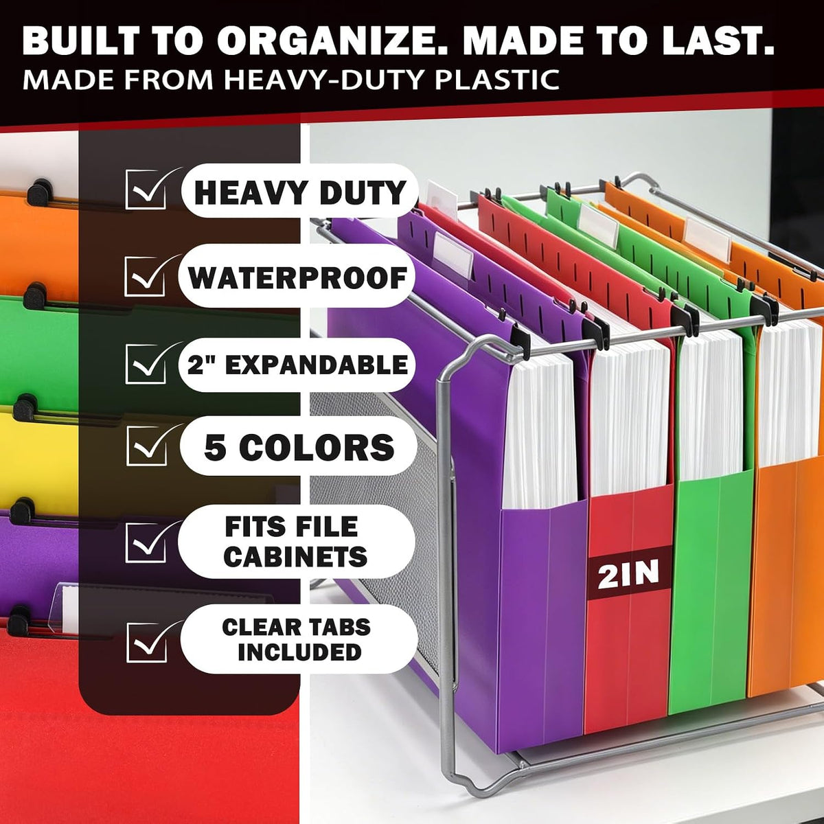 Navona 5 Pack Heavy Duty Plastic Hanging File Folders, Letter Size