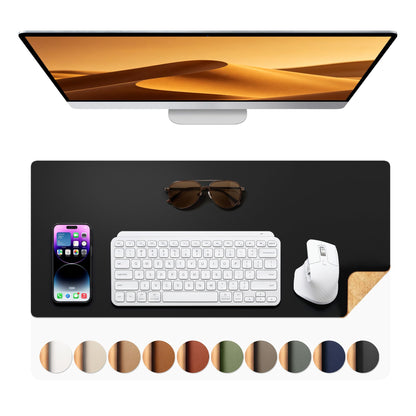 Aothia Double-Sided Desk Pad, 35.4" x 15.7"Leather Desk Mat, Eco Cork Desk Pad Protector,Large Mouse Pad,Waterproof Desk Blotter for Office/Home(Brown)