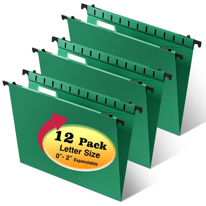 SHUTEX Extra Capacity Plastic Hanging File Folders,12 Pack,Letter, 6 Colors
