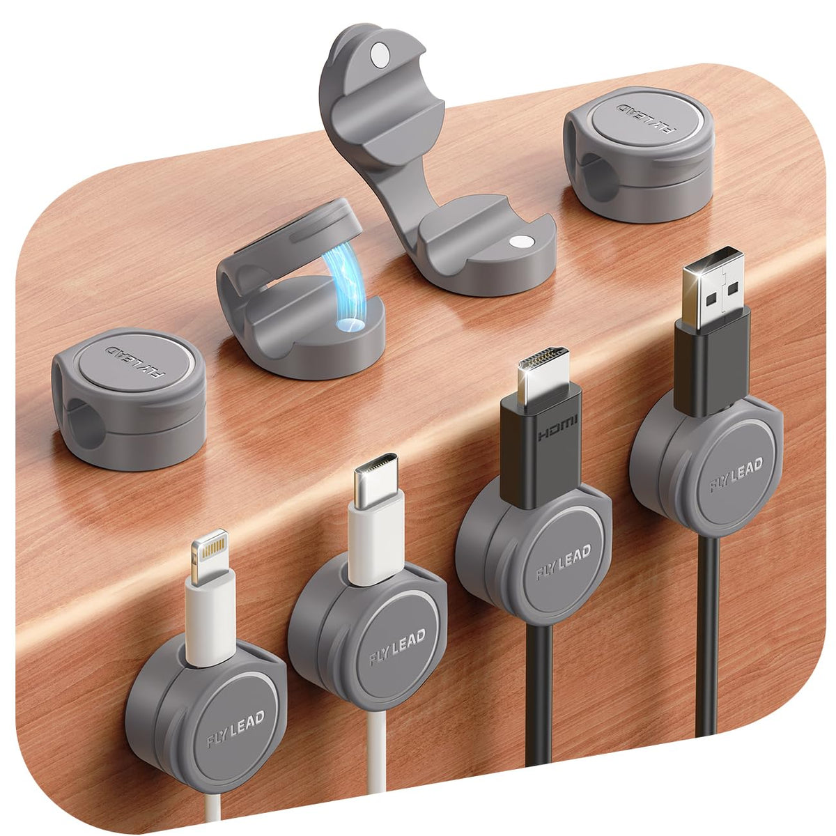 FLYLEAD 8-Pack Silicone Cord Organizer Magnetic Cable Clips, Adhesive
