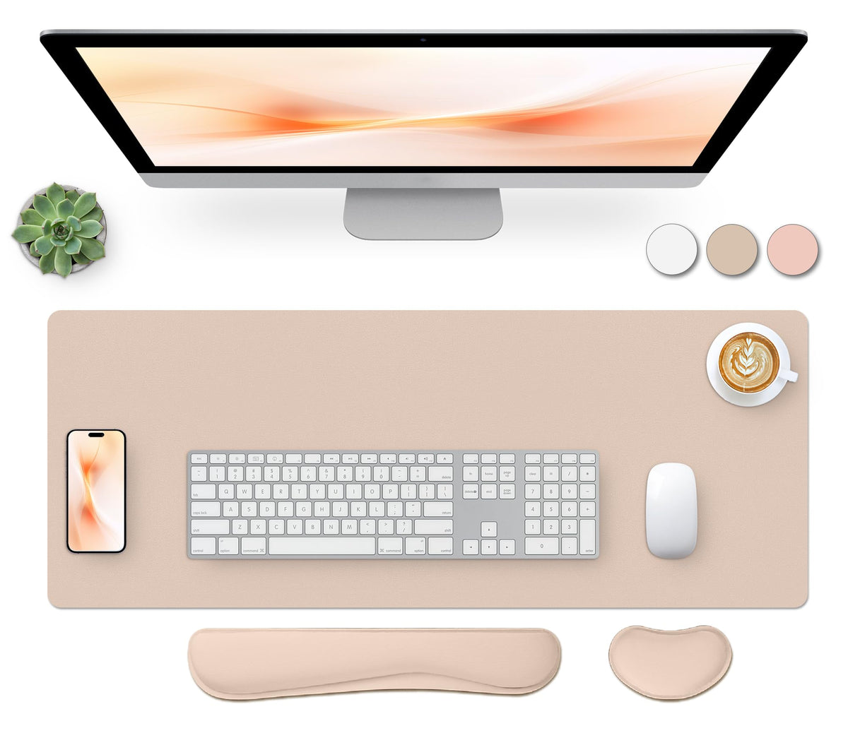 Leather Desk Pad, Mouse Pad, Non-Slip Desk Protector Mat, Leather Desk Blotter, Computer Desk Pad, Waterproof Desk Mat for Office Home Decor - Beige (31.5×15.7 Inches)