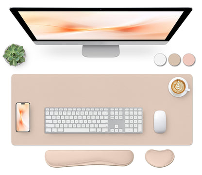 Leather Desk Pad, Mouse Pad, Non-Slip Desk Protector Mat, Leather Desk Blotter, Computer Desk Pad, Waterproof Desk Mat for Office Home Decor - Beige (31.5×15.7 Inches)