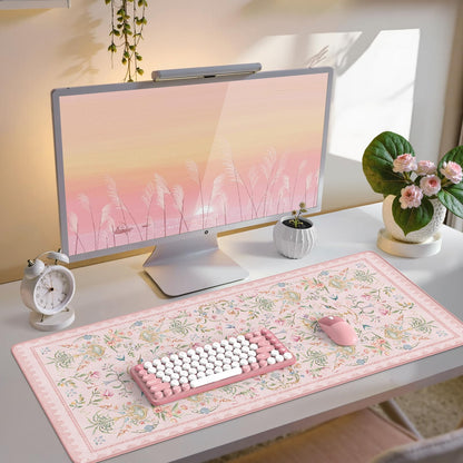 iCasso Desk Mat,Mouse Pad for Office Desk,35.4x15.7in,Pink Flowers