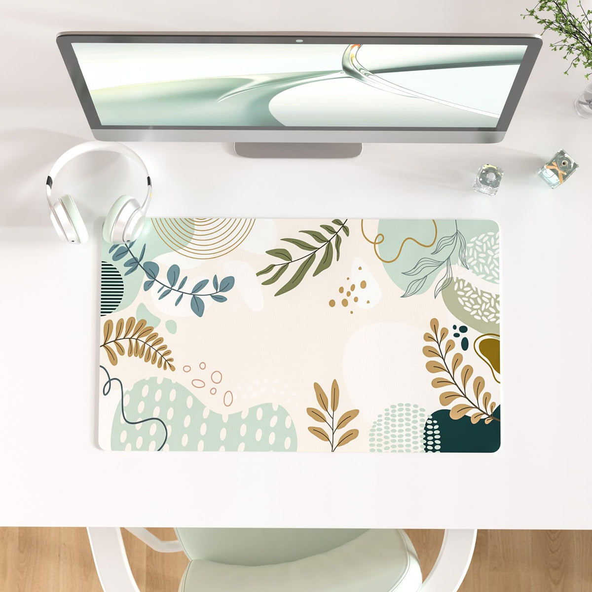Faux Leather Large Mouse Pad, Office Desk Mat, 31.5"x15.7", Pink Floral