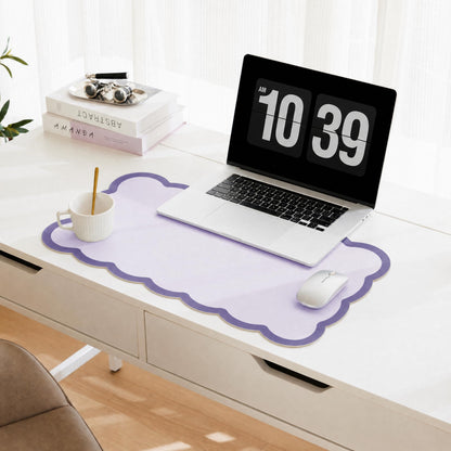 Scalloped Desk Mat, 31.5" x 15.7" Large Cute Aesthetic Desk Accessories, PU Leather Computer Laptop Desk Mouse Keyboard Pad, Desk Writing Mat for Vanity/Work/Home Decor (Beige, 31.5" x 15.7")