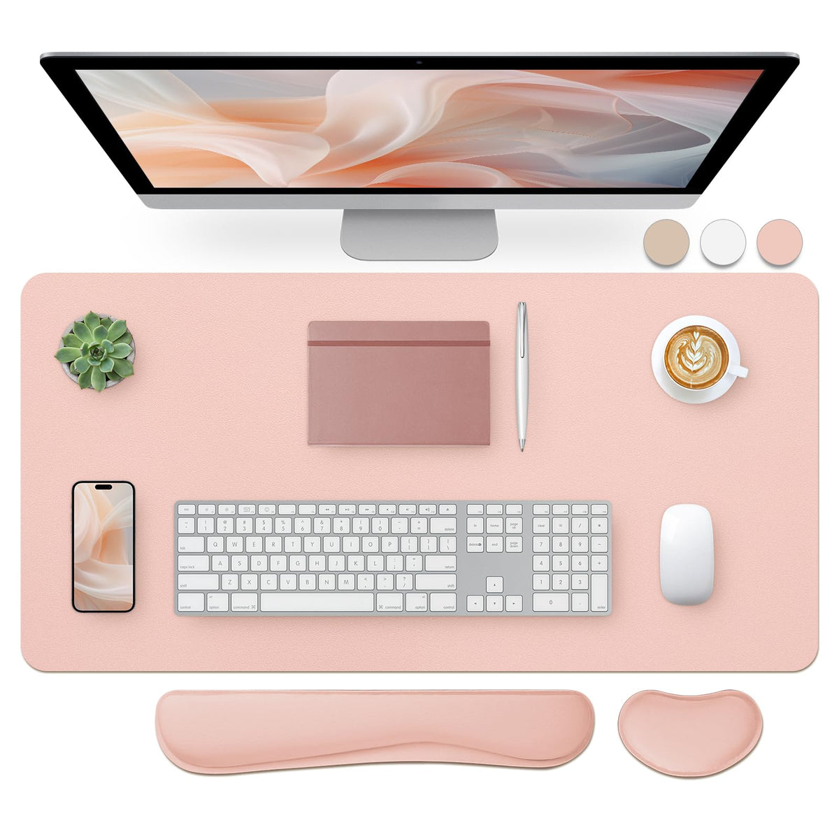 Leather Desk Pad, Mouse Pad, Non-Slip Desk Protector Mat, Leather Desk Blotter, Computer Desk Pad, Waterproof Desk Mat for Office Home Decor - Beige (31.5×15.7 Inches)