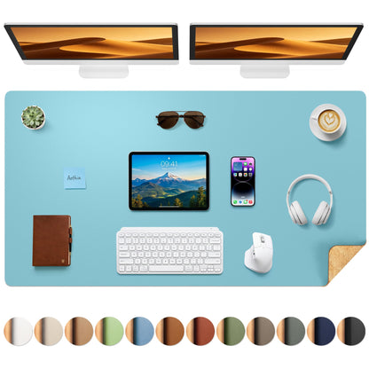 Aothia Double-Sided Desk Pad, 35.4" x 15.7"Leather Desk Mat, Eco Cork Desk Pad Protector,Large Mouse Pad,Waterproof Desk Blotter for Office/Home(Brown)
