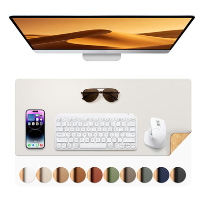 Aothia Double-Sided Desk Pad, 35.4" x 15.7"Leather Desk Mat, Eco Cork Desk Pad Protector,Large Mouse Pad,Waterproof Desk Blotter for Office/Home(Brown)