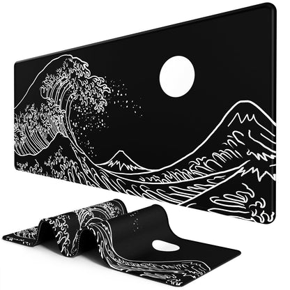 BOSOBO Extended Gaming Desk Mat, XXL Full Cover 31.5 x 11.8 Inches, Black Leopard Print