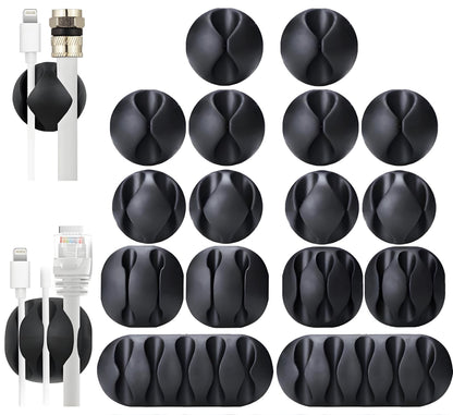 OHill 16PCS Black Cable Clips, Self Adhesive Cord Holder Cord Organizer