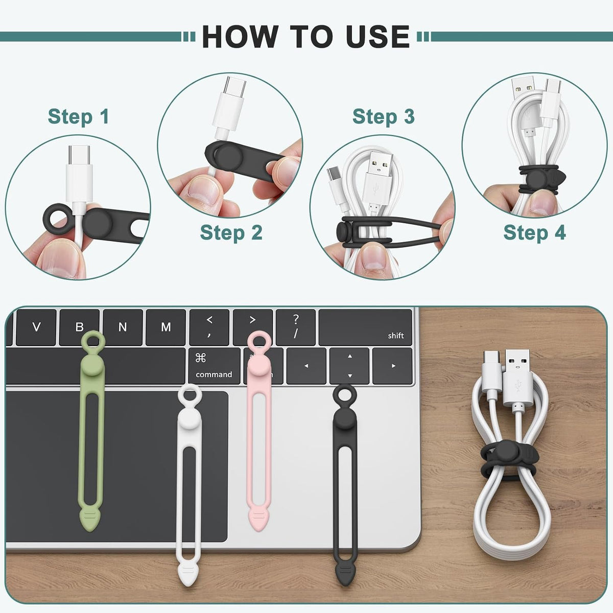20 Pcs Silicone Cable Ties, Reusable Cord Organizer Cable for Electronics, Office, Home Travel Essentials, Earphone, Phone Charger (20*black)