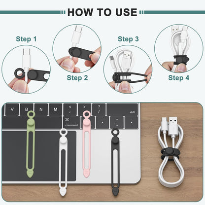 20 Pcs Silicone Cable Ties, Reusable Cord Organizer Cable for Electronics, Office, Home Travel Essentials, Earphone, Phone Charger (20*black)