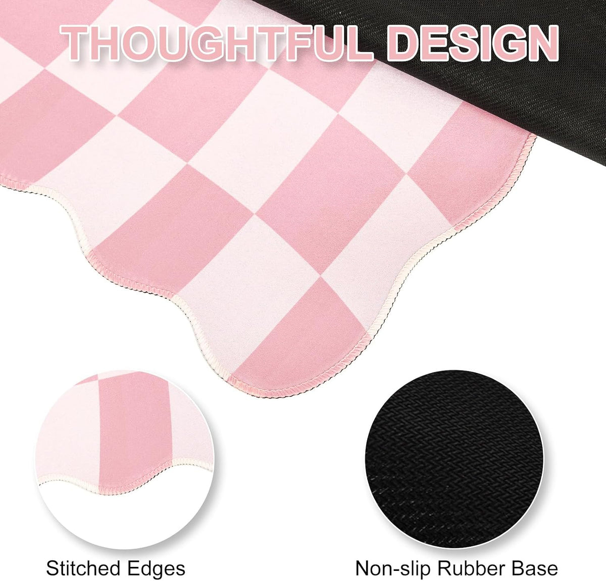 L-SPOUTTO Pink Mouse Pad,Geometric Desk Mat XXL Large Scalloped Gaming Mousepad,35.4x15.7in Non-Slip Rubber Base Keyboard Pad Waterproof Desktop Mat for Laptop Computer Game Home Office-Checkered