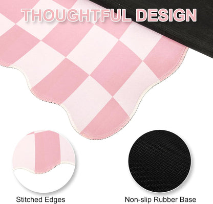 L-SPOUTTO Pink Mouse Pad,Geometric Desk Mat XXL Large Scalloped Gaming Mousepad,35.4x15.7in Non-Slip Rubber Base Keyboard Pad Waterproof Desktop Mat for Laptop Computer Game Home Office-Checkered