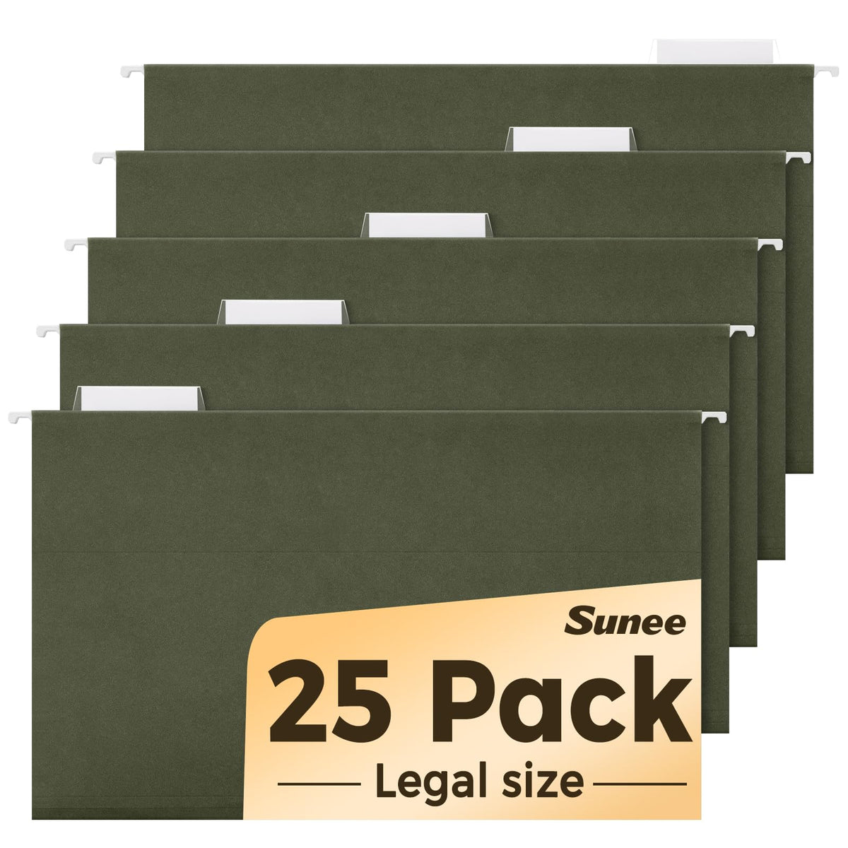 SUNEE Hanging File Folders, 25 Pack Reinforced Hang Folders Letter Size, Adjustable 1/5-Cut Tabs, Designed for Bulky Files, Filing Cabinet, Standard Green