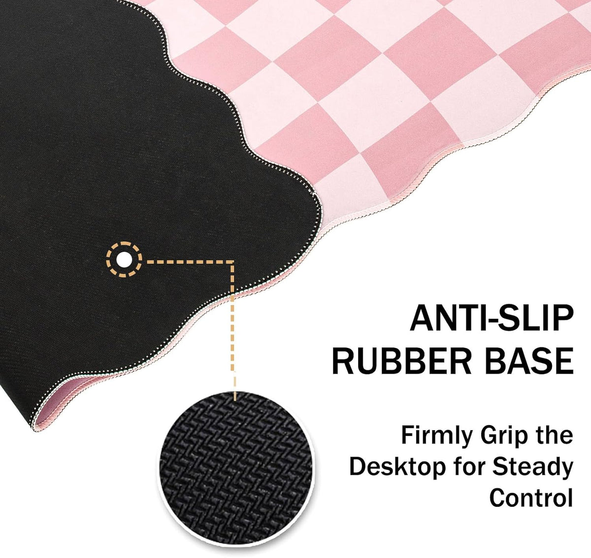L-SPOUTTO Pink Mouse Pad,Geometric Desk Mat XXL Large Scalloped Gaming Mousepad,35.4x15.7in Non-Slip Rubber Base Keyboard Pad Waterproof Desktop Mat for Laptop Computer Game Home Office-Checkered