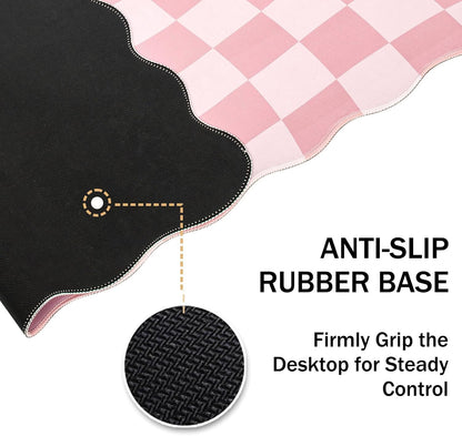 L-SPOUTTO Pink Mouse Pad,Geometric Desk Mat XXL Large Scalloped Gaming Mousepad,35.4x15.7in Non-Slip Rubber Base Keyboard Pad Waterproof Desktop Mat for Laptop Computer Game Home Office-Checkered