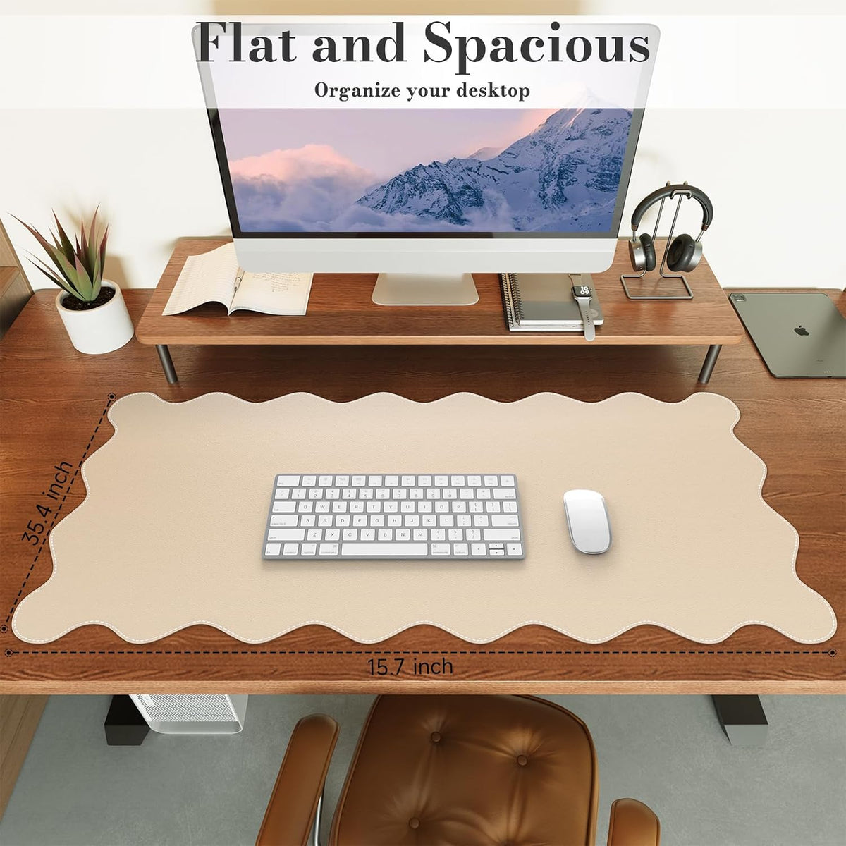 iCasso Beige Desk Blotter 35.4"x15.7", Desk Protector for Workspace