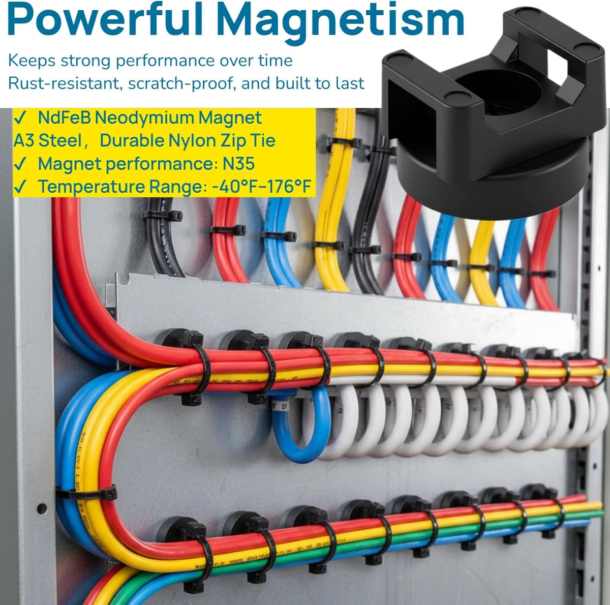 225-Pc Magnetic Cable Ties Set,Magnetic Zip Tie Mounts & Cable Ties