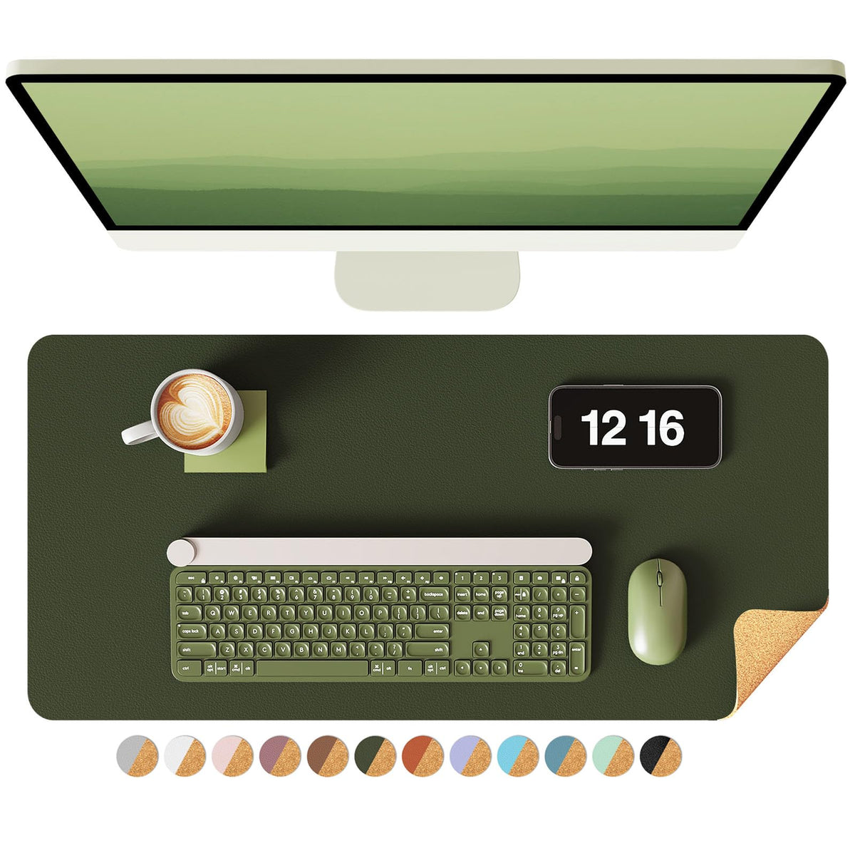 YSAGi Double-Sided Desk Pad, 31.5"x15.7"Leather Desk Mat, Eco Cork Desk Pad Protector,Large Mouse Pad,Waterproof Desk Blotter for Office/Home(Coffee)