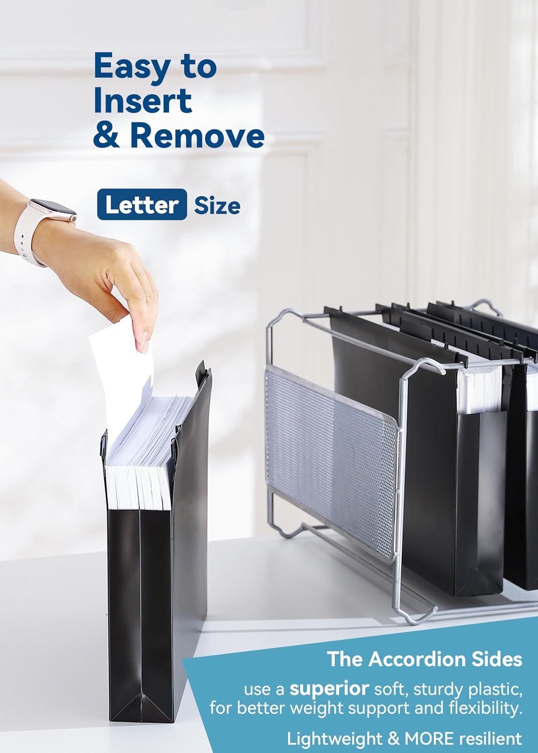SortRax Plastic Hanging File Folders, 2" Expansion, Letter Size, Black