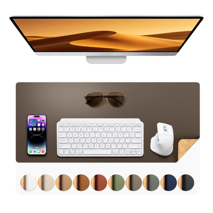Aothia Double-Sided Desk Pad, 35.4" x 15.7"Leather Desk Mat, Eco Cork Desk Pad Protector,Large Mouse Pad,Waterproof Desk Blotter for Office/Home(Brown)