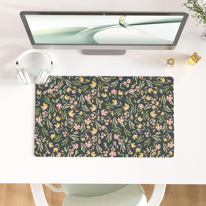 Faux Leather Large Mouse Pad, Office Desk Mat, 31.5"x15.7", Pink Floral