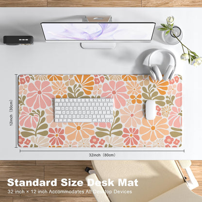 Desk Mat, Large Gaming Mouse Pad, 32" x 12", Boho Retro Floral