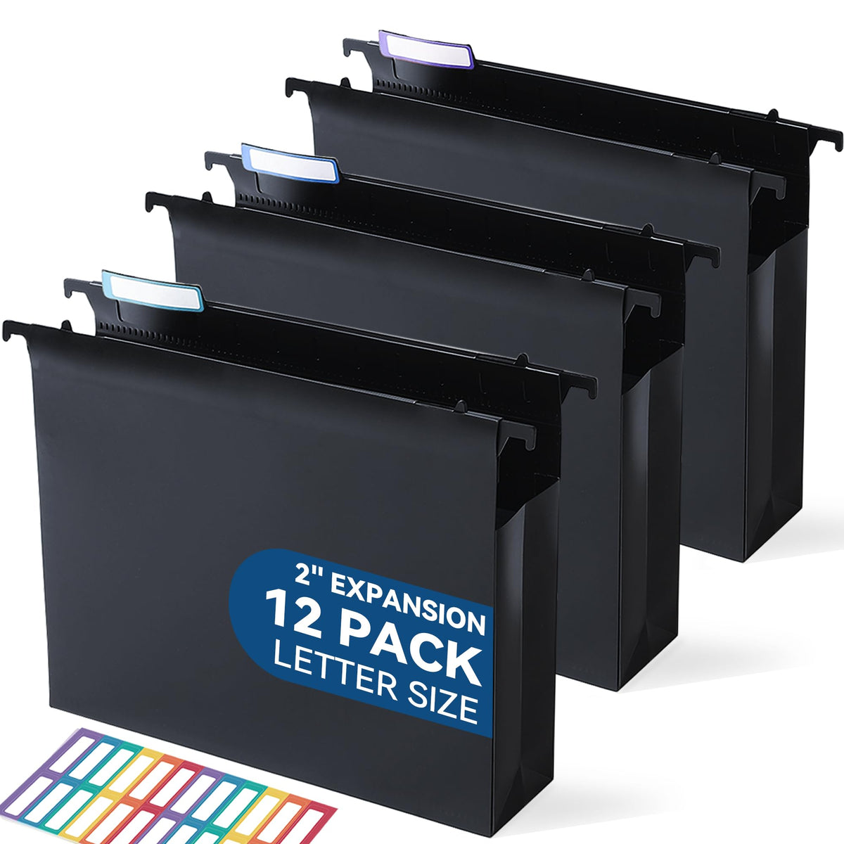 SortRax Plastic Hanging File Folders, 2" Expansion, Letter Size, Black