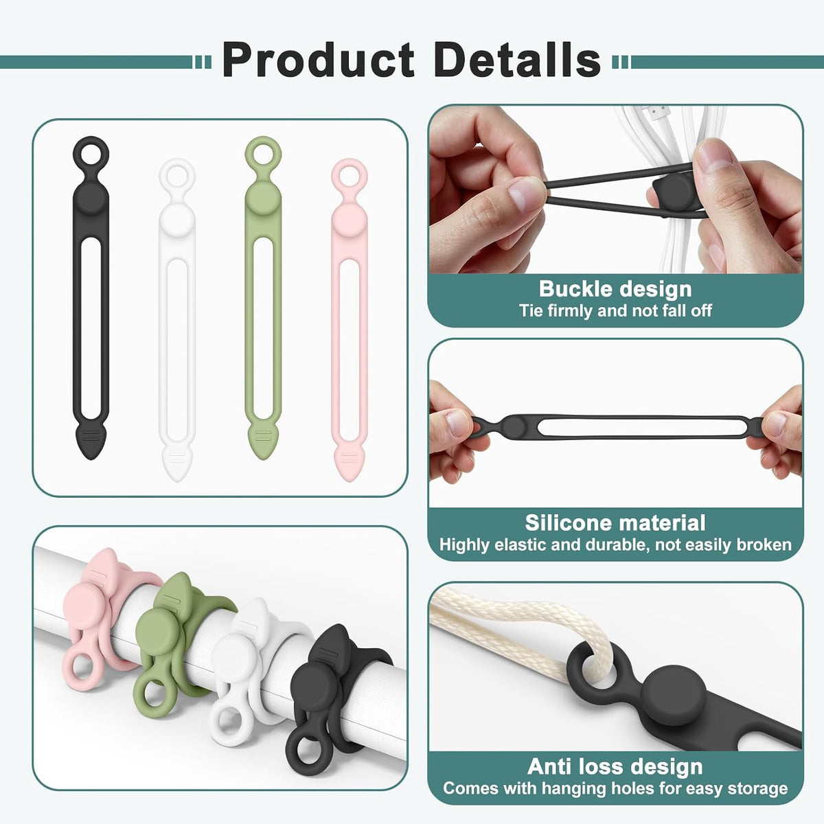 20 Pcs Silicone Cable Ties, Reusable Cord Organizer Cable for Electronics, Office, Home Travel Essentials, Earphone, Phone Charger (20*black)