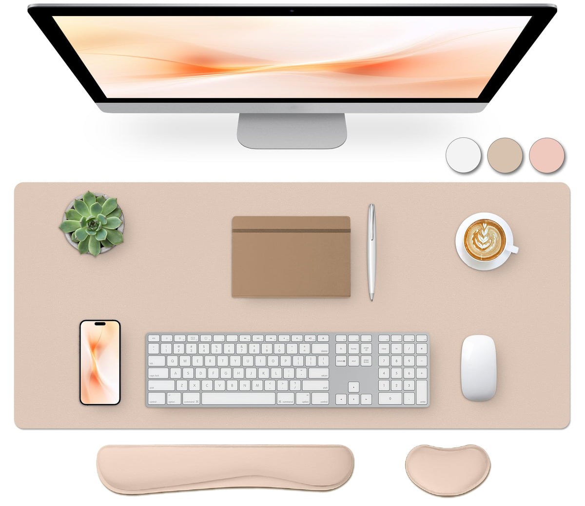 Leather Desk Pad, Mouse Pad, Non-Slip Desk Protector Mat, Leather Desk Blotter, Computer Desk Pad, Waterproof Desk Mat for Office Home Decor - Beige (31.5×15.7 Inches)