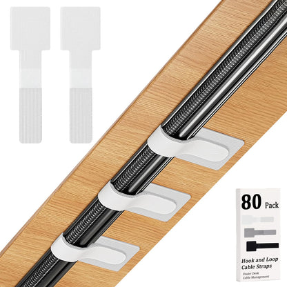 80PCS Hook and Loop Cable Straps, Cable Management Under Desk