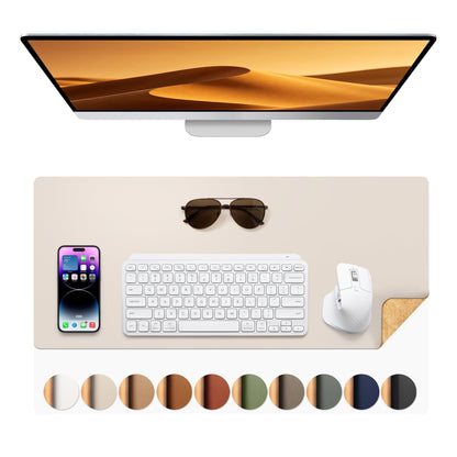 Aothia Double-Sided Desk Pad, 35.4" x 15.7"Leather Desk Mat, Eco Cork Desk Pad Protector,Large Mouse Pad,Waterproof Desk Blotter for Office/Home(Brown)