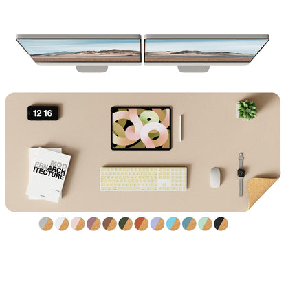 YSAGi Double-Sided Desk Pad, 31.5"x15.7"Leather Desk Mat, Eco Cork Desk Pad Protector,Large Mouse Pad,Waterproof Desk Blotter for Office/Home(Coffee)