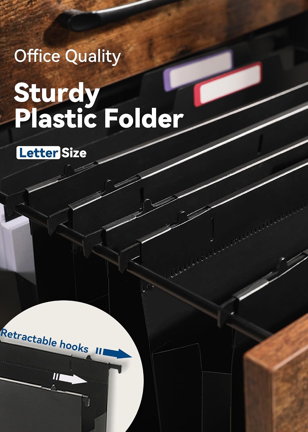 SortRax Plastic Hanging File Folders, 4" Expansion for Bulky Files, Black