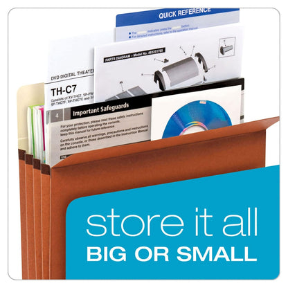 Pendaflex Expanding File Pockets, Letter Size, 5.25" Expansion, Reinforced with DuPont™ Tyvek® Material, Redrope, 10 per Box (1534G-OX)